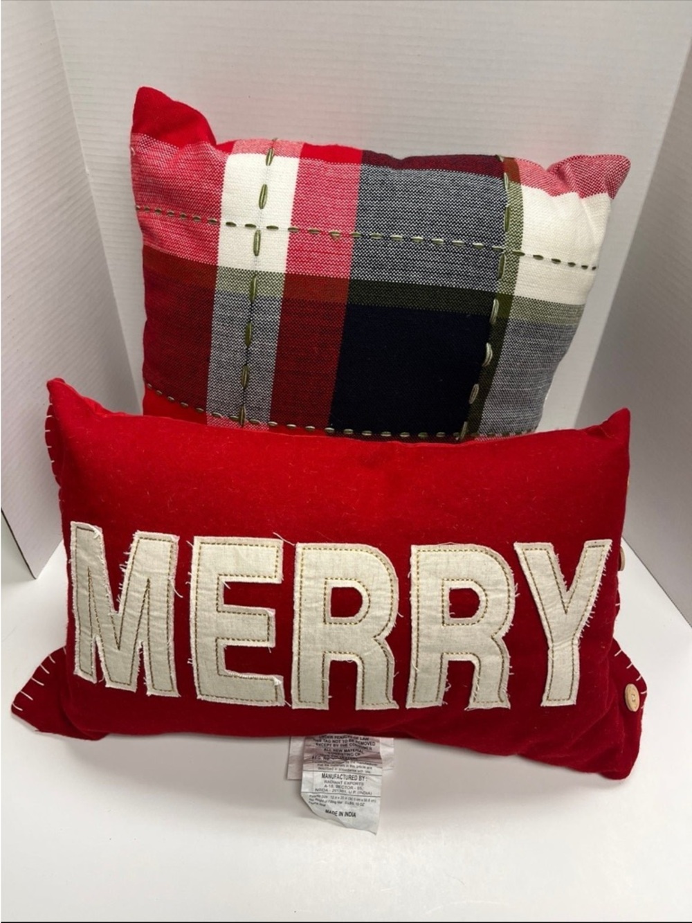 Threshold Red 'MERRY' Holiday Pillow Set with Plaid Accent